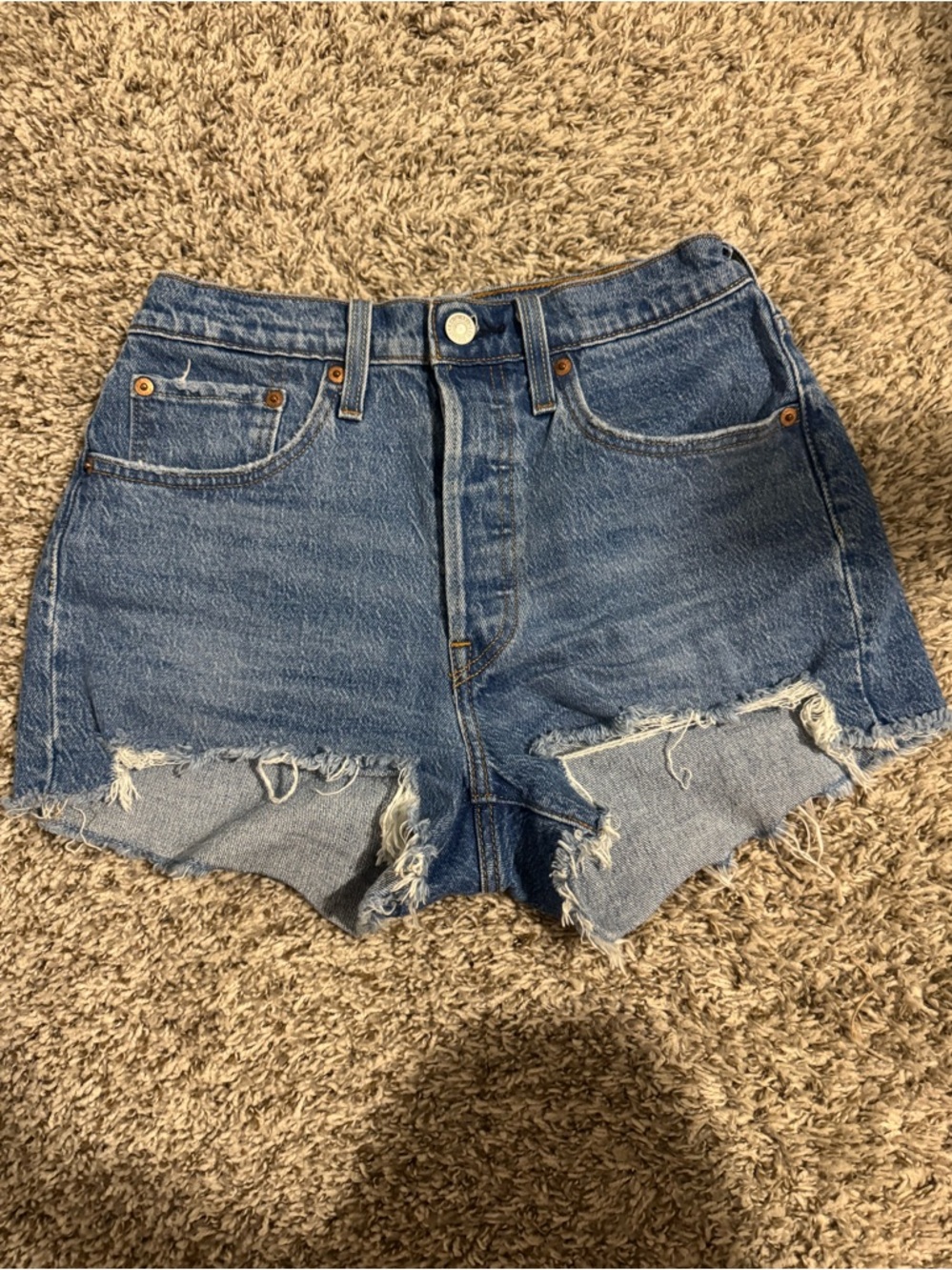 Levi’s 501 Original Denim Shorts High Rise Button Fly Size W26 Distressed